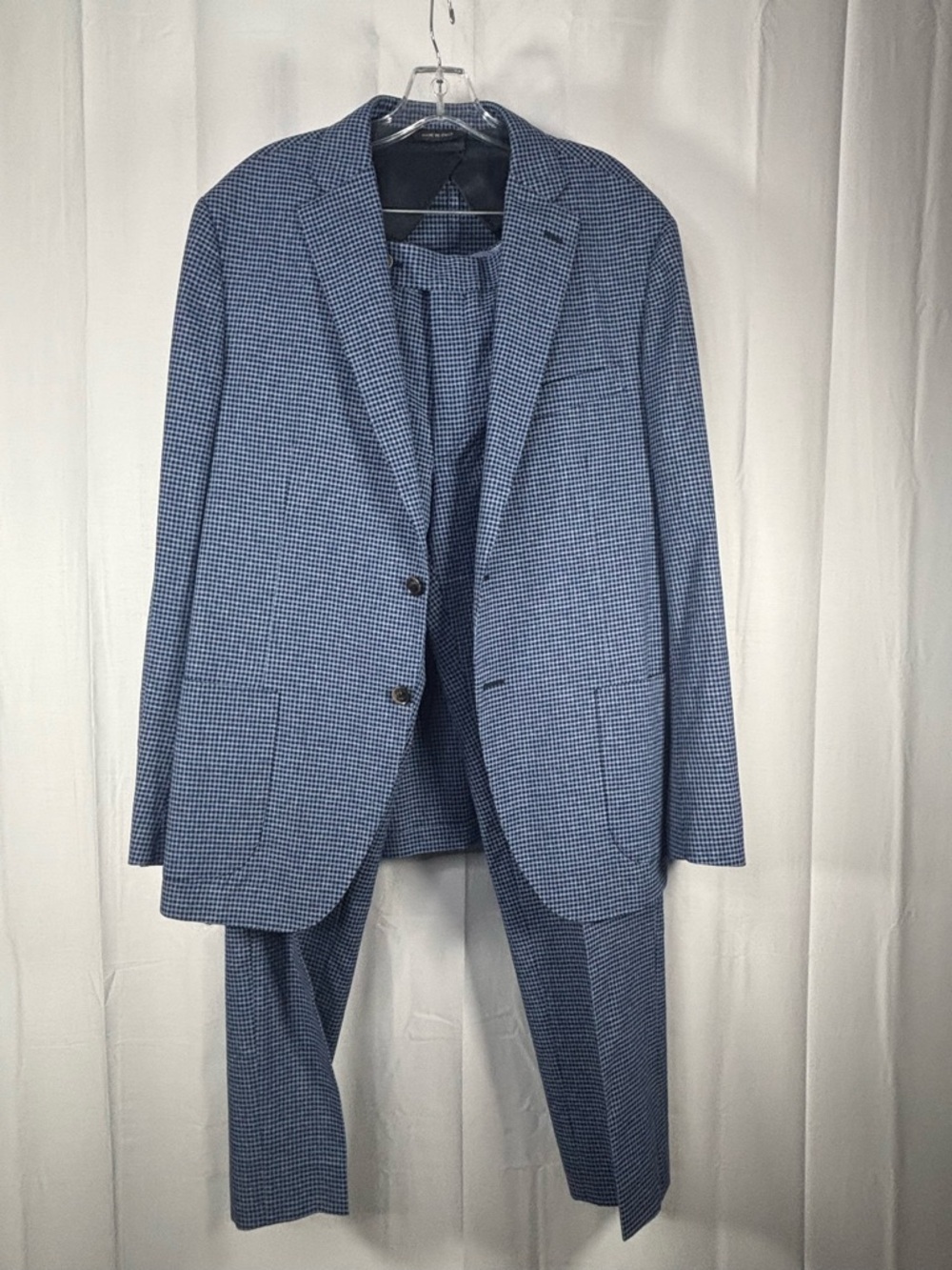 NWOT SAKS FIFTH AVENUE Men's Blue Micro-Check Suit Jacket & Trousers Size 44R